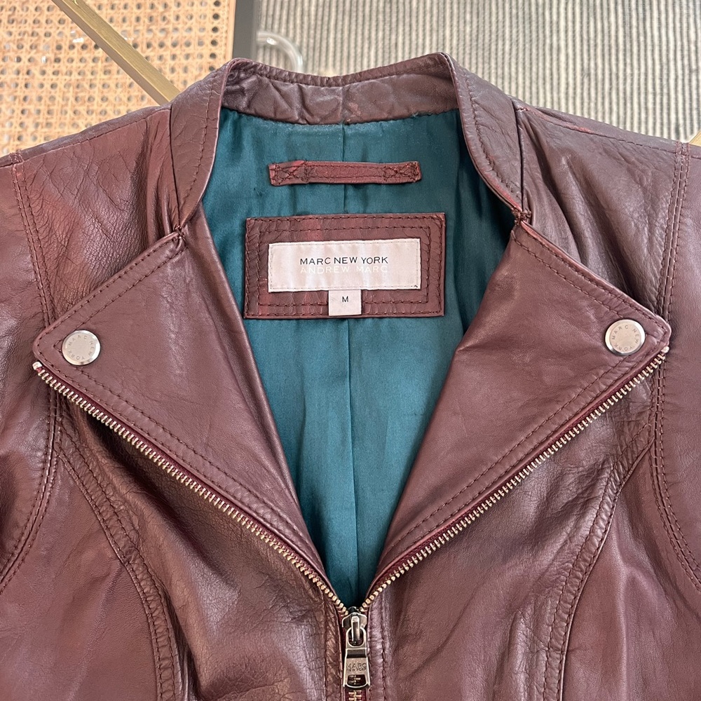 Ladies Marc New York Burgundy soft  leather jacket. Pristine condition.